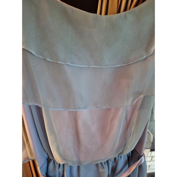 Vintage 1960s Party Dress Chiffon Flowy Ruffle Maxi Dress Blue Lavender Sz S NEW - Picture 2 of 6